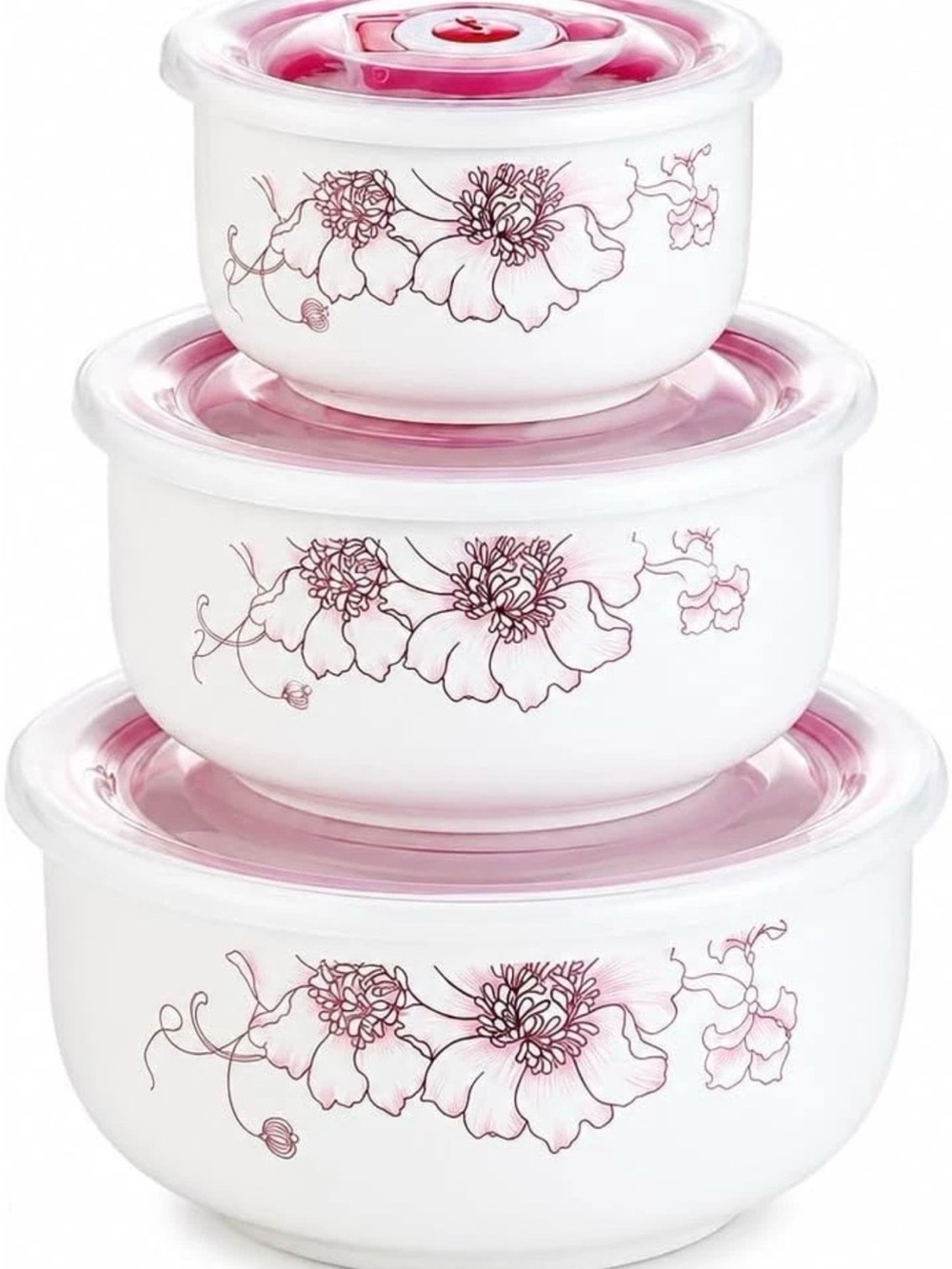 Maison Viore Ceramic Preservation Pink Flower Bowls Three-Piece Set